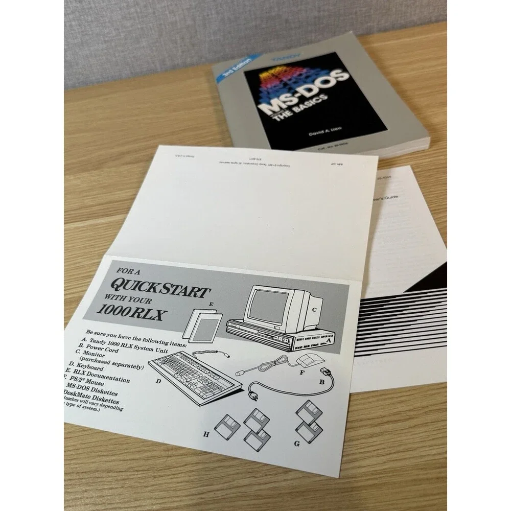 Vintage Tandy 1000 RLX Manual Lot MS-DOS The Basics VGM 220 Monitor Quick Start